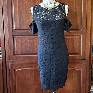 Hollister Cold-Shoulder Stretchy Lace Dress Black Medium